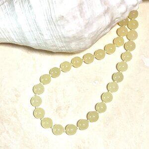 Nature Yellow Jade Necklace, Large Genuine Gemstone Beaded Necklace